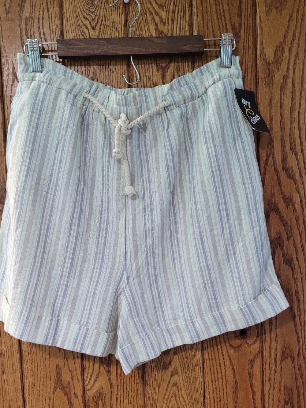 art class Pastel Stripe Drawstring Shorts - Cream, Light Green, Lavender, Blue